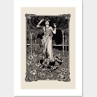 Art Nouveau Lady (black/cream) Posters and Art